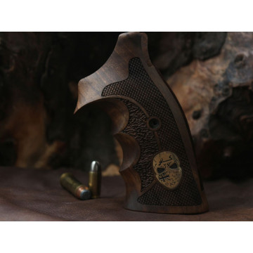 Smith Wesson K/L - Frame Square Butt Wooden (Turkish Walnut) Brass Logo (Big) Handgun Grip