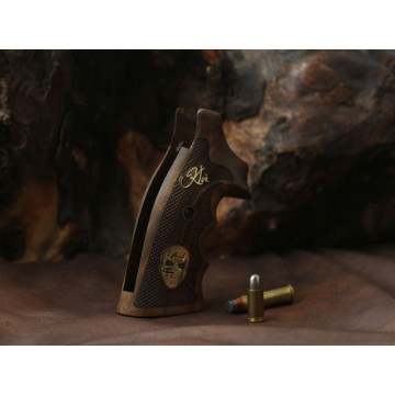 Smith Wesson K/L - Frame Square Butt Wooden (Turkish Walnut) Brass Logo (Big) Handgun Grip