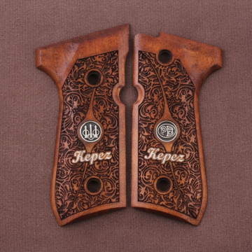 Beretta 92FS, 92, 92F, 92A1, 92FS INOX, 92G, 92D, 96, 96D, 96A1, M9, M9A1 Wooden (Turkish Walnut) Silver Logo (Big) Handgun Grip
