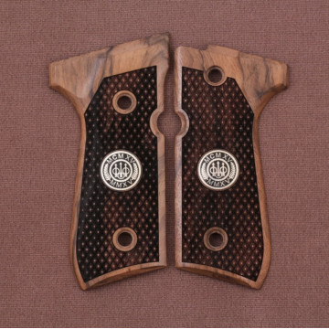 Beretta 92FS, 92, 92F, 92A1, 92FS INOX, 92G, 92D, 96, 96D, 96A1, M9, M9A1 Wooden (Turkish Walnut) Silver & Mine Logo Handgun Grip
