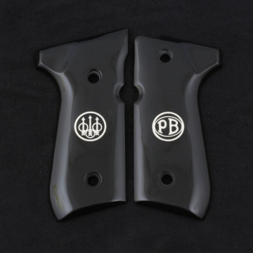 Beretta 92FS, 92, 92F, 92A1, 92FS INOX, 92G, 92D, 96, 96D, 96A1, M9, M9A1 (Acrylic Black) Silver & Mine Logo Handgun Grip