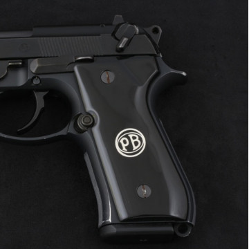 Beretta 92FS, 92, 92F, 92A1, 92FS INOX, 92G, 92D, 96, 96D, 96A1, M9, M9A1 (Acrylic Black) Silver & Mine Logo Handgun Grip