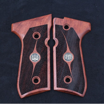 Beretta 92FS, 92, 92F, 92A1, 92FS INOX, 92G, 92D, 96, 96D, 96A1, M9, M9A1 Wooden (Rosewood) Silver & Mine Logo Handgun Grip