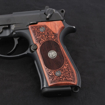 Beretta 92FS, 92, 92F, 92A1, 92FS INOX, 92G, 92D, 96, 96D, 96A1, M9, M9A1 Wooden (Rosewood) Silver & Mine Logo Handgun Grip