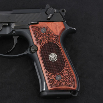 Beretta 92FS, 92, 92F, 92A1, 92FS INOX, 92G, 92D, 96, 96D, 96A1, M9, M9A1 Wooden (Rosewood) Silver & Mine Logo Handgun Grip