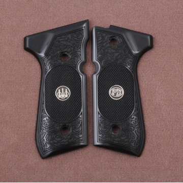Beretta 92FS, 92, 92F, 92A1, 92FS INOX, 92G, 92D, 96, 96D, 96A1, M9, M9A1 (Acrylic Black) Silver & Mine Logo Handgun Grip