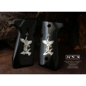 Beretta 92FS, 92, 92F, 92A1, 92FS INOX, 92G, 92D, 96, 96D, 96A1, M9, M9A1 (Acrylic Black) Silver Logo Handgun Grip