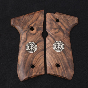 Beretta 92FS, 92, 92F, 92A1, 92FS INOX, 92G, 92D, 96, 96D, 96A1, M9, M9A1 Wooden (Root Walnut) Brass & Mine Logo Handgun Grip