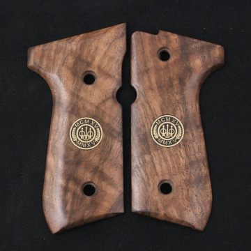 Beretta 92FS, 92, 92F, 92A1, 92FS INOX, 92G, 92D, 96, 96D, 96A1, M9, M9A1 Wooden (Root Walnut) Brass & Mine Logo Handgun Grip