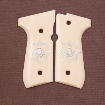 Beretta 92FS, 92, 92F, 92A1, 92FS INOX, 92G, 92D, 96, 96D, 96A1, M9, M9A1 (Acrylic Ivory) Silver Logo Handgun Grip