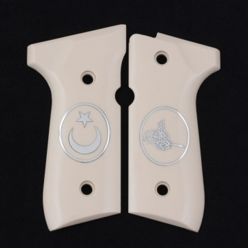 Beretta 92FS, 92, 92F, 92A1, 92FS INOX, 92G, 92D, 96, 96D, 96A1, M9, M9A1 (Acrylic Ivory) Silver Logo Handgun Grip