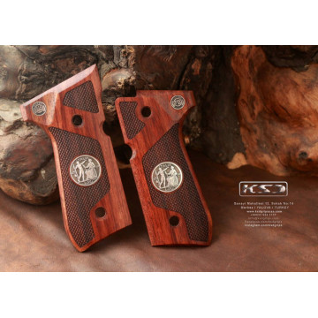Beretta 92FS, 92, 92F, 92A1, 92FS INOX, 92G, 92D, 96, 96D, 96A1, M9, M9A1 Wooden (Rosewood) Silver Logo (Big) Handgun Grip