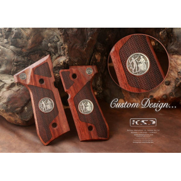 Beretta 92FS, 92, 92F, 92A1, 92FS INOX, 92G, 92D, 96, 96D, 96A1, M9, M9A1 Wooden (Rosewood) Silver Logo (Big) Handgun Grip