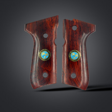 Beretta 92FS, 92, 92F, 92A1, 92FS INOX, 92G, 92D, 96, 96D, 96A1, M9, M9A1 Wooden (Exotic Cocobolo) Brass & Mine Logo Handgun Grip