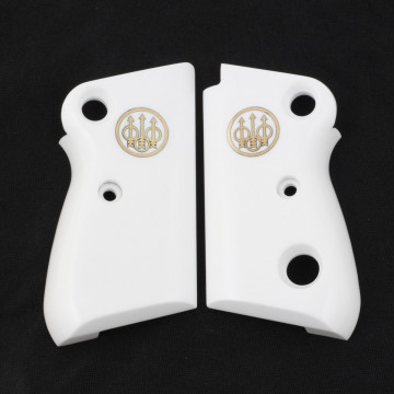 Beretta Mod 71 - 72 - 75 Jaguar (Acrylic White) Brass Logo Handgun Grip