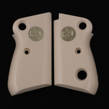 Beretta Mod 71 - 72 - 75 Jaguar (Acrylic Ivory) Brass Logo Handgun Grip