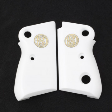 Beretta Mod 71 - 72 - 75 Jaguar (Acrylic White) Brass Logo Handgun Grip