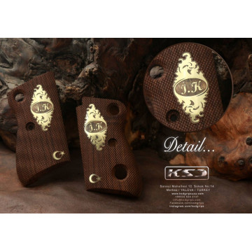 Beretta Mod 71 - 72 - 75 Jaguar Wooden (Turkish Walnut) Brass Logo (Big) Handgun Grip