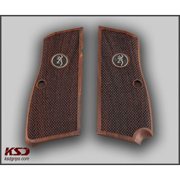 Browning MK3 - Halkalı Wooden (Turkish Walnut) Silver & Mine Logo Handgun Grip