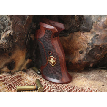 Sig P210-1 / P210-2 / P210-4 / P210-5 / P210-6 / DK M49 Rhomlas without lanyard ring (Halkasız) Wooden (Rosewood) Brass Logo Handgun Grip