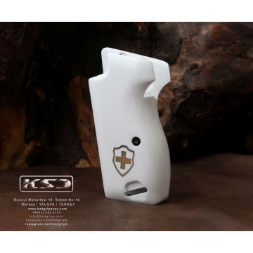 Sig P210-1 / P210-4 / P210-5 / P210-6 / DK M49 - With Lanyard Ring (Kordon Halkalı) (Acrylic White) Brass Logo Handgun Grip