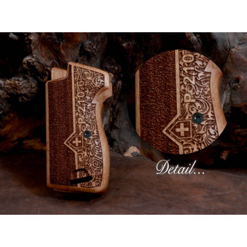 Sig P210-1 / P210-4 / P210-5 / P210-6 / DK M49 - With Lanyard Ring (Kordon Halkalı) Wooden (Turkish Walnut) Lazer Logo Handgun Grip