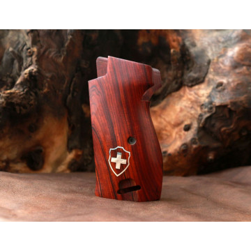 Sig P210-1 / P210-4 / P210-5 / P210-6 / DK M49 - With Lanyard Ring (Kordon Halkalı) Wooden (Exotic Cocobolo) Silver Logo Handgun Grip