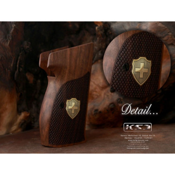 Sig P210-1 / P210-4 / P210-5 / P210-6 / DK M49 - With Lanyard Ring (Kordon Halkalı) Wooden (Turkish Walnut) Brass Logo Handgun Grip