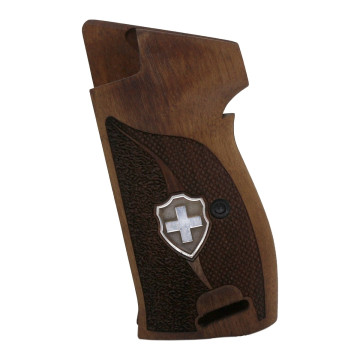 Sig P210-1 / P210-4 / P210-5 / P210-6 / DK M49 - With Lanyard Ring (Kordon Halkalı) Wooden (Turkish Walnut) Silver & Mine Logo Handgun Grip