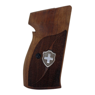 Sig P210-1 / P210-4 / P210-5 / P210-6 / DK M49 - With Lanyard Ring (Kordon Halkalı) Wooden (Turkish Walnut) Silver & Mine Logo Handgun Grip