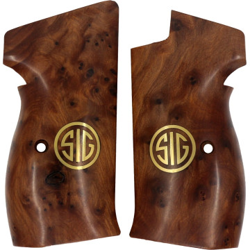 Sig P210-1 / P210-2 / P210-4 / P210-5 / P210-6 / DK M49 Rhomlas without lanyard ring (Halkasız) Wooden (Exotic Thuya) Brass Logo Handgun Grip