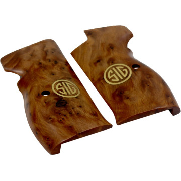 Sig P210-1 / P210-2 / P210-4 / P210-5 / P210-6 / DK M49 Rhomlas without lanyard ring (Halkasız) Wooden (Exotic Thuya) Brass Logo Handgun Grip