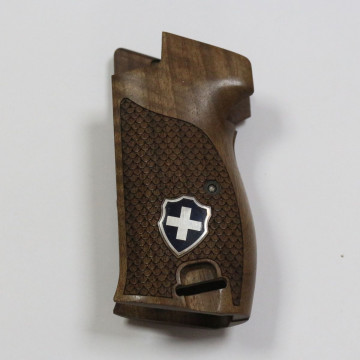 Sig P210-1 / P210-4 / P210-5 / P210-6 / DK M49 - With Lanyard Ring (Kordon Halkalı) Wooden (Turkish Walnut) Silver & Mine Logo Handgun Grip