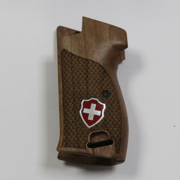 Sig P210-1 / P210-4 / P210-5 / P210-6 / DK M49 - With Lanyard Ring (Kordon Halkalı) Wooden (Turkish Walnut) Silver & Mine Logo Handgun Grip