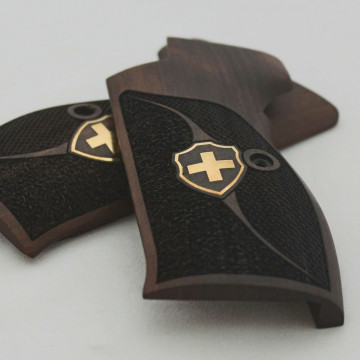 Sig P210-1 / P210-2 / P210-4 / P210-5 / P210-6 / DK M49 Rhomlas without lanyard ring (Halkasız) Wooden (Turkish Walnut) Brass Logo Handgun Grip