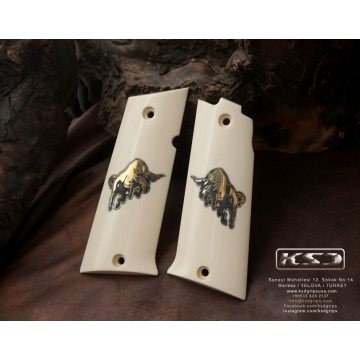 LLama Max I - IX - IXA (Acrylic Ivory) Brass Logo Handgun Grip