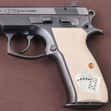 Cz 75B, 75BD, 85 KADET SHADOW1 (Acrylic Ivory) Silver & Mine Logo Handgun Grip