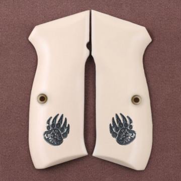 Cz 75B, 75BD, 85 KADET SHADOW1 (Acrylic Ivory) Silver & Mine Logo Handgun Grip
