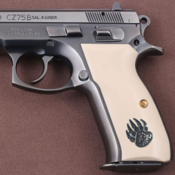 Cz 75B, 75BD, 85 KADET SHADOW1 (Acrylic Ivory) Silver & Mine Logo Handgun Grip