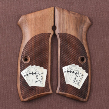 Cz 75B, 75BD, 85 KADET SHADOW1 Wooden (Turkish Walnut) Silver & Mine Logo Handgun Grip