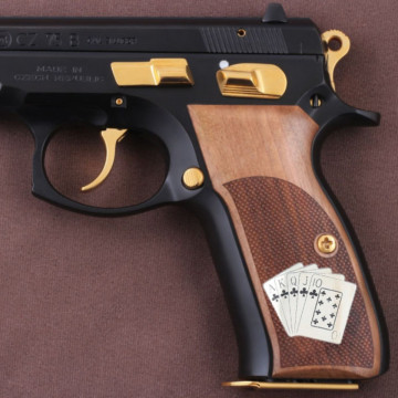 Cz 75B, 75BD, 85 KADET SHADOW1 Wooden (Turkish Walnut) Silver & Mine Logo Handgun Grip