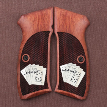 Cz 75B, 75BD, 85 KADET SHADOW1 Wooden (Rosewood) Silver & Mine Logo Handgun Grip
