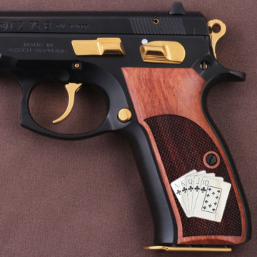 Cz 75B, 75BD, 85 KADET SHADOW1 Wooden (Rosewood) Silver & Mine Logo Handgun Grip