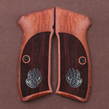 Cz 75B, 75BD, 85 KADET SHADOW1 Wooden (Rosewood) Silver & Mine Logo Handgun Grip
