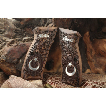 Cz 75B, 75BD, 85 KADET SHADOW1 Wooden (Turkish Walnut) Silver Logo (Big) Handgun Grip