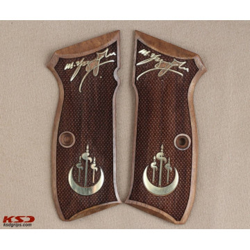 Cz 75B, 75BD, 85 KADET SHADOW1 Wooden (Turkish Walnut) Brass Logo (Big) Handgun Grip
