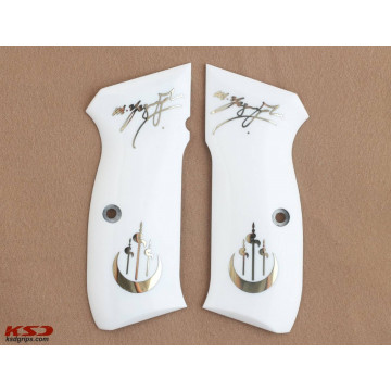 Cz 75B, 75BD, 85 KADET SHADOW1 (Acrylic White) Brass Logo (Big) Handgun Grip