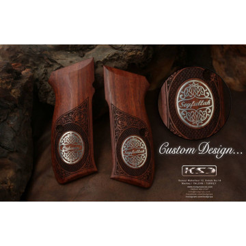 Cz 75B, 75BD, 85 KADET SHADOW1 Wooden (Rosewood) Silver Logo (Big) Handgun Grip