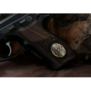 Cz 75B, 75BD, 85 KADET SHADOW1 Wooden (Root Walnut) Silver Logo (Big) Handgun Grip