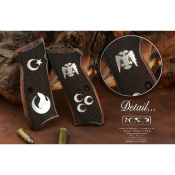 Cz 75B, 75BD, 85 KADET SHADOW1 Wooden (Root Walnut) Silver Logo (Big) Handgun Grip